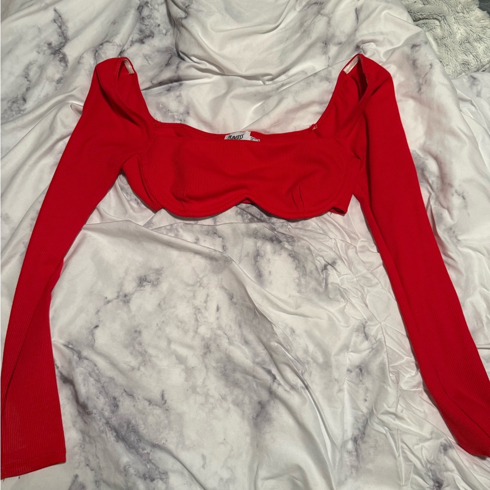 Princess Polly Vibrant Red Long Sleeve Crop Top
